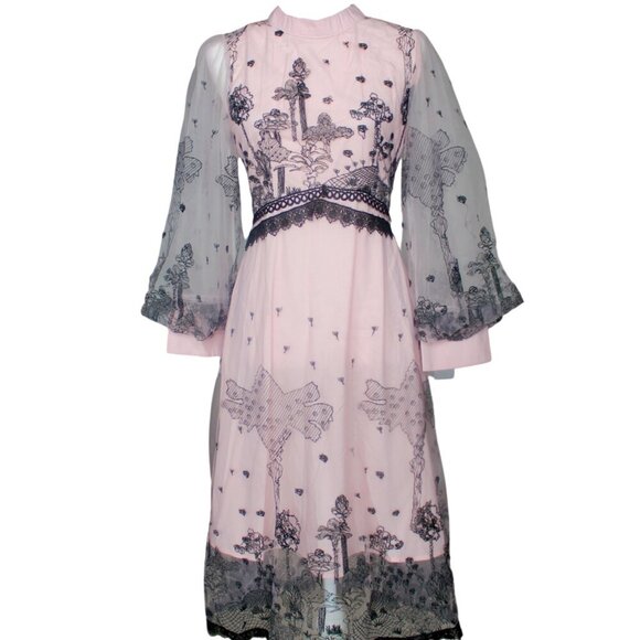 Dresses & Skirts - Pink Embroidered Midi Dress